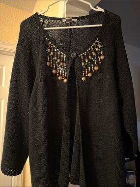 Black Beaded Open Cardigan Sweater 3 X - Women's. Cute!